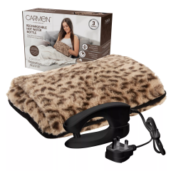 Carmen C85043LPD Rechargeable Hot Water Bottle + Hand Warmer - Faux Fur Leopard
