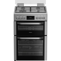Hotpoint HDG6GDCWX 60cm Gas Double Cooker with Glass Lid - Stainless Steel