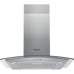 Hotpoint PHGC64FLMX 60Cm Curved Glass Hood - Button Control - Stainless Steel With Dishwashable Alum