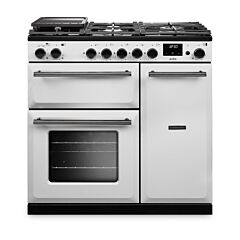 Rangemaster AURA90DFP/19275 90Cm Dual Fuel Range Cooker - White With Onyx Trim