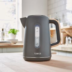 Tower T10037G Scandi 3Kw 1.7 Litre Kettle Grey With Wooden Accents