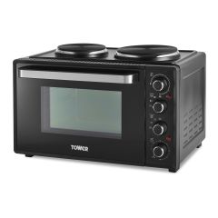 Tower T14044 32L Mini Oven With Hot Plates Black With Silver Accents.