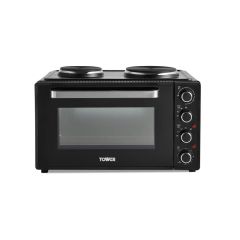 Tower T14045 42 Litre Mini Oven With Hot Plates - Black With Silver Accents