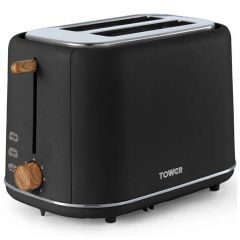 Tower T20027BLK Scandi 2 Slice Toaster Black With Wooden Accents