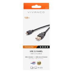 Vivanco 45217 High Grade USB 2.0 Certified Connection Cable, 1,8M (Type A – Micro B)