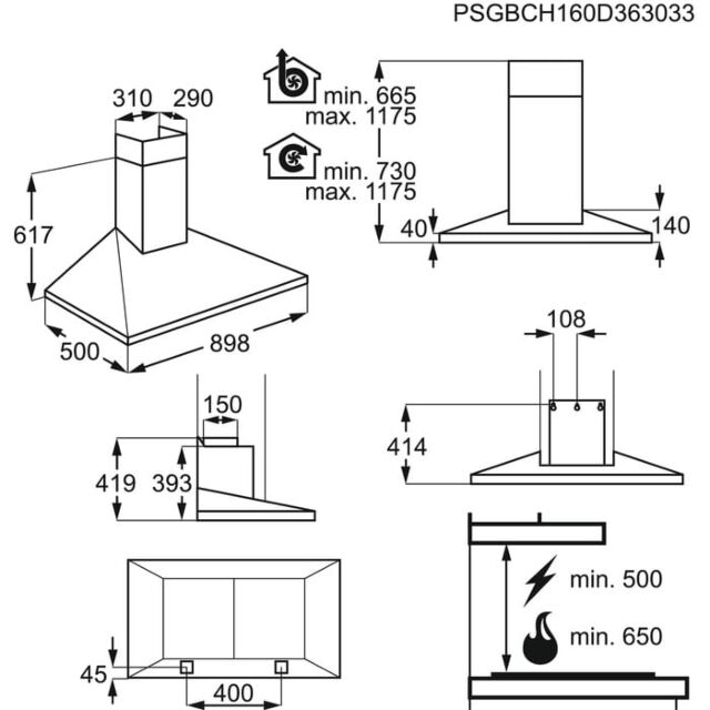 Aeg DKB5960HM 90Cm Wide Chimney Hood - Stainless Steel - A Rated