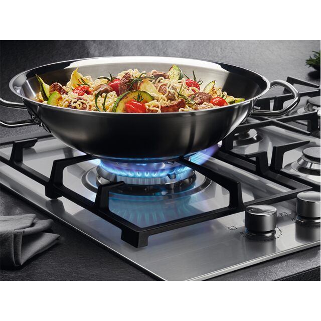 Aeg HGB75400SM 75Cm Slim Gas Hob, 5 Energy Efficient Burners Including 1 Triple Crown Burner And Cas