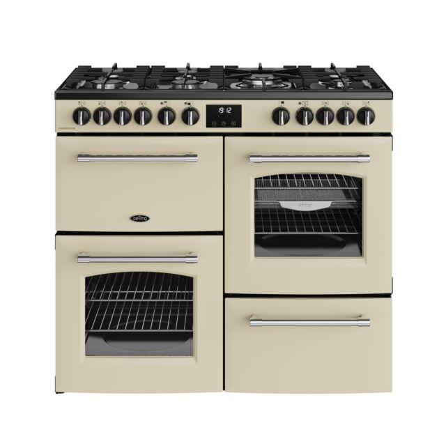 Belling 444411830 Farmhouse 100Df 100Cm Wide Dual Fuel Range Cooker With Gas Hob - Cream - A Rated