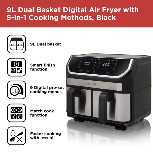 Black + Decker BXAF17094GB 9L Dual Basket Air Fryer Black