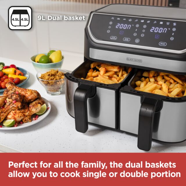 Black + Decker BXAF17094GB 9L Dual Basket Air Fryer Black