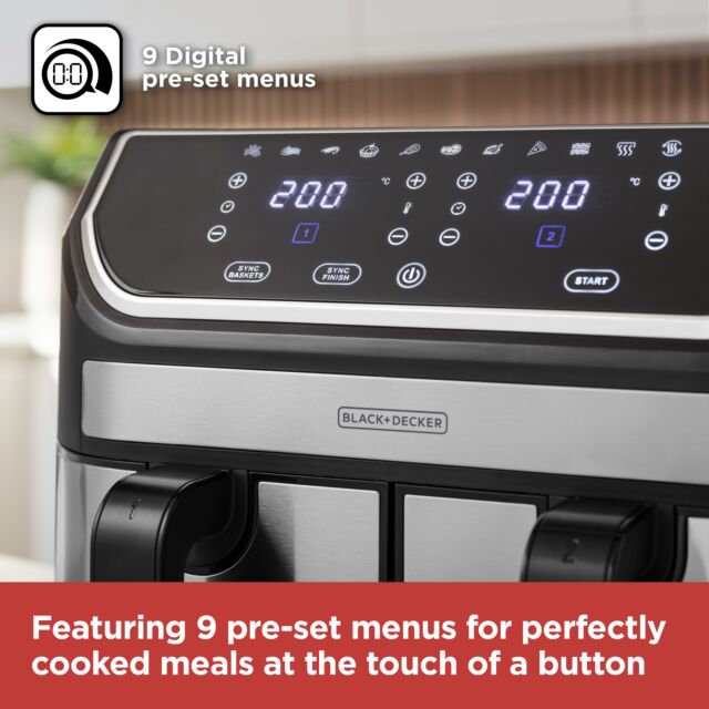 Black + Decker BXAF17094GB 9L Dual Basket Air Fryer Black