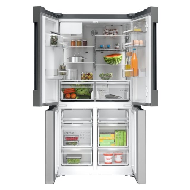 Bosch KFI96APEAG American Fridge Freezer, Non-Plumbed, Stainless Steel, E Rated