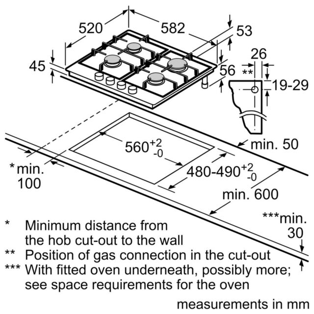 Bosch PGP6B5K90 60Cm Gas Hob - Stainless Steel