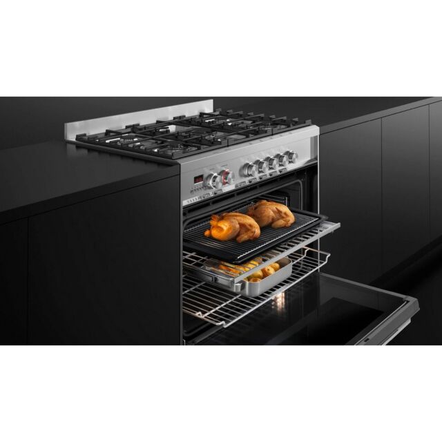 Fisher + Paykel OR90SDG6X1 90Cm Dual Fuel Range Cooker With Gas Hob And Pyrolytic Cleaning - Stainle