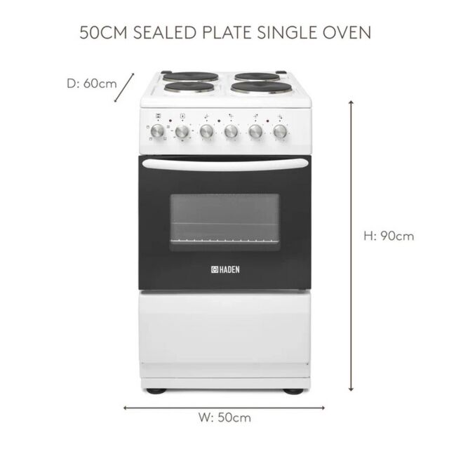 Haden HES051W 50Cm Single Oven Electric Cooker With Sealed Plate Hob - White