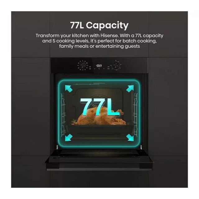 Hisense BI622ABPGUK Built In Electric Single Steam, Plug + Play Oven - Jet Black