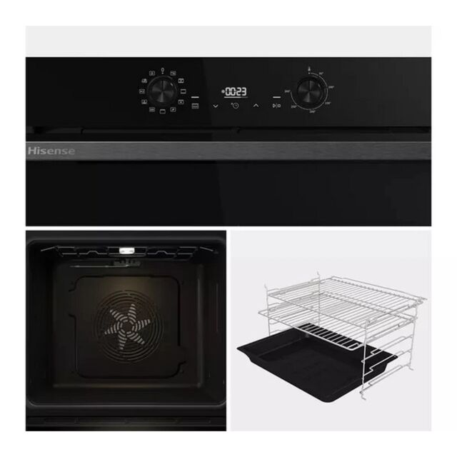 Hisense BI622ABPGUK Built In Electric Single Steam, Plug + Play Oven - Jet Black