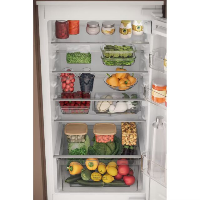 Hotpoint HTC18D011A1 Low Frost Integrated Fridge Freezer, Sliding Hinge, 70/30, White, E Rated
