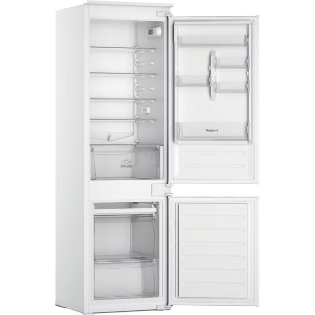 Hotpoint HTC18D011A1 Low Frost Integrated Fridge Freezer, Sliding Hinge, 70/30, White, E Rated