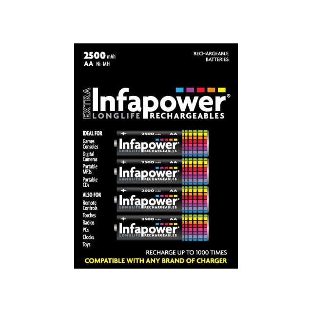 Infapower B004 2500Mah Aa Mi-Mh Rechargeable Batteries 4 Pack