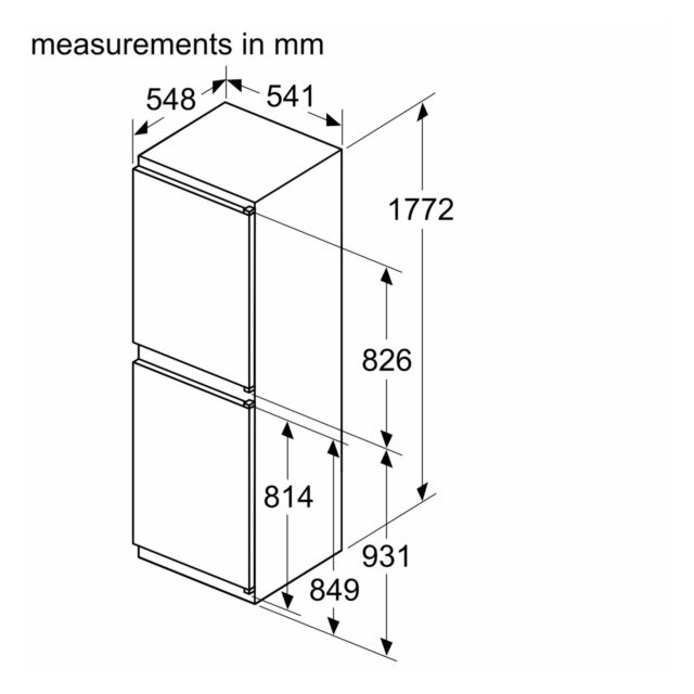 Neff KI7851SE0G Fully Integrated 50/50 Fridge Freezer Frost Free With Sliding Hinge - E Rated
