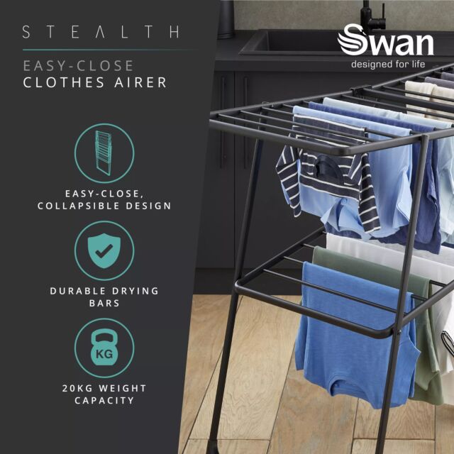 Swan SWLC1000BLKN Stealth Easy-Close Collapsible Clothes Airer