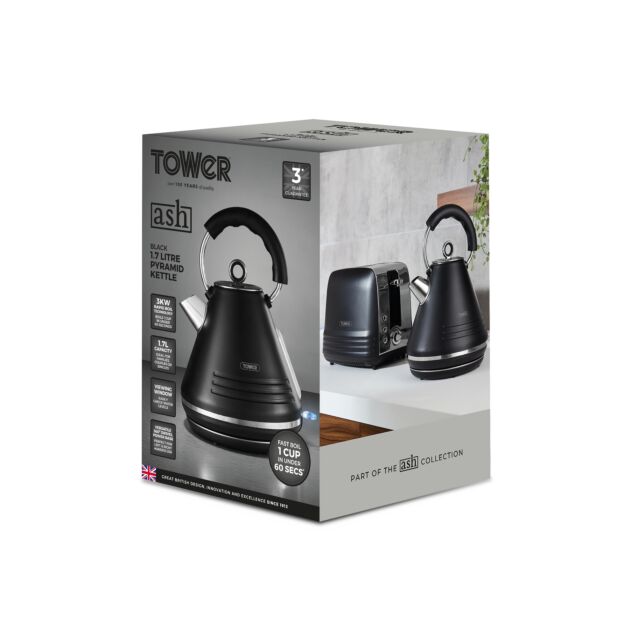 Tower T10074BLK Ash 1.7L Pyramid Kettle Black