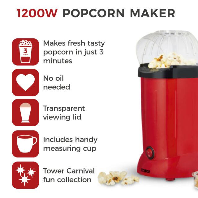 Tower T19050RD 900W Pop Corn Maker 