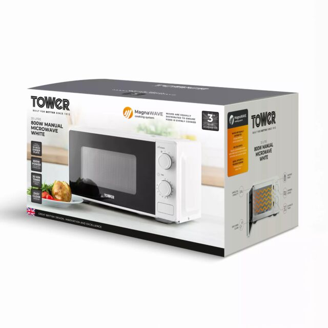 Tower T24044WHT 20 Litre 800W Manual Microwave White