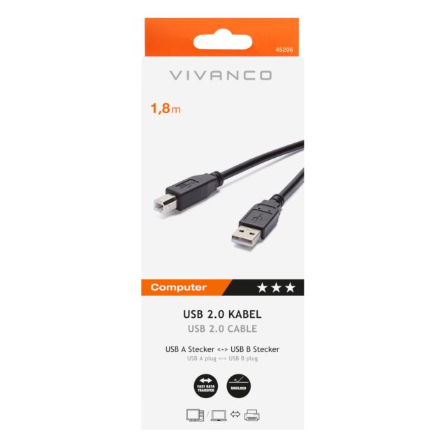Vivanco 45206 USB A <> USB B Cable 1.8M Printer Cable 
