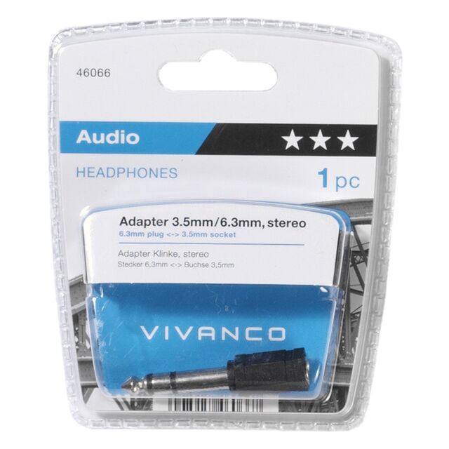 Vivanco 46066 46/12 06 6.3Mm - 3.5Mm Stereo Adapter