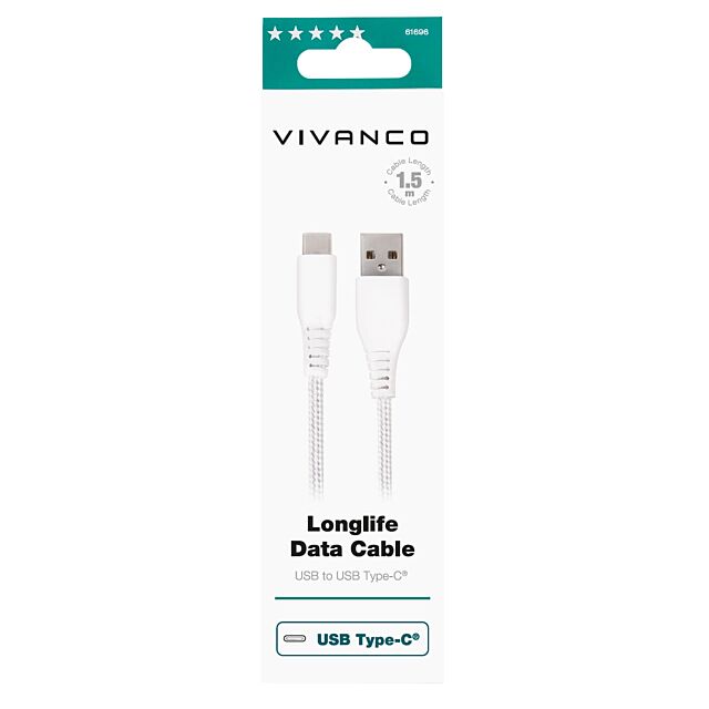 Vivanco 61696 LONGLIFE TYPE C CONNECTION 18W 1.5M, WHITE