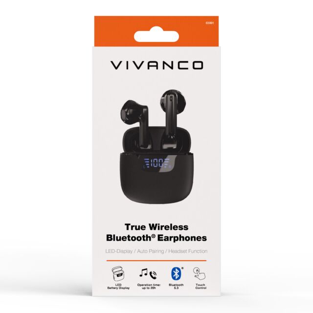 Vivanco 63991 Bluetooth Union Pair True Wireless Earbuds, Black