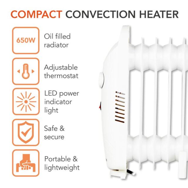 Warmlite WL43002YW 650W Oil Filled Radiator White