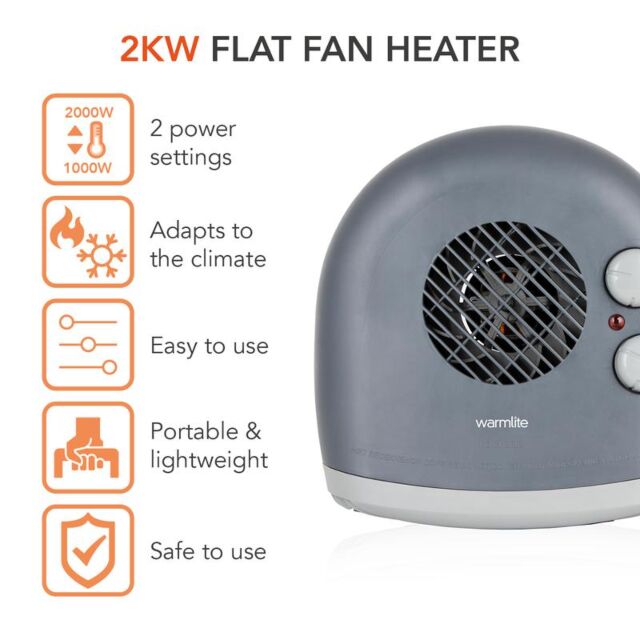 Warmlite WL44004DT 2000W Flat Fan Heater Dark Titanium