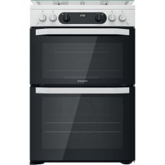 Hotpoint HDM67G0CCW 60Cm Gas Double Cooker, 10 Level Flame Control, Digital Display, Catalytic Main 
