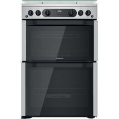 Hotpoint HDM67G0CCX 60Cm Gas Double Cooker, 10 Level Flame Control, Digital Display, Catalytic Main 