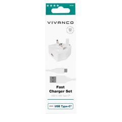 Vivanco 61795 USB MAINS CHARGER 2.4A WITH TYPE C CABLE 1.2M